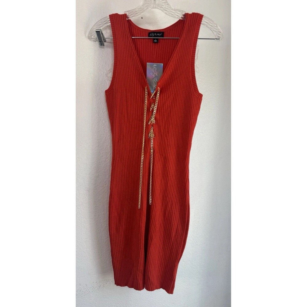 Say What Ribbed Sleeveless Orange With Gold Front Closure Large